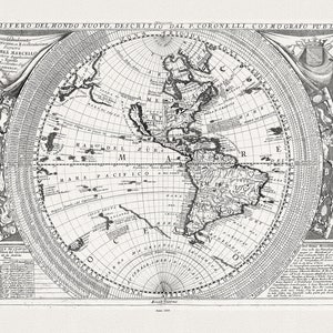 Coronelli, Planisfero del Mondo Nuovo, 1693 ,Map on heavy cotton canvas, 22x27in