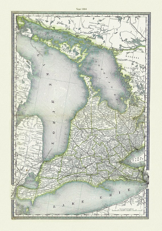 H.H. Hardesty & Co., Map of Ontario, No. 1, Western Half, 1884 , map on heavy cotton canvas, 22x27" approx.