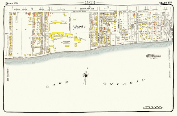 Plate 105, Toronto East, The Beach, Scarboro Beach, 1913, map on heavy cotton canvas, 20 x 30" or 50 x 75cm. approx.