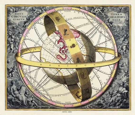 Cellarius, Harmoni Macrocosmica XI, 1660 ,  celestial map on durable cotton canvas, 50 x 70 cm or 20x25" approx.