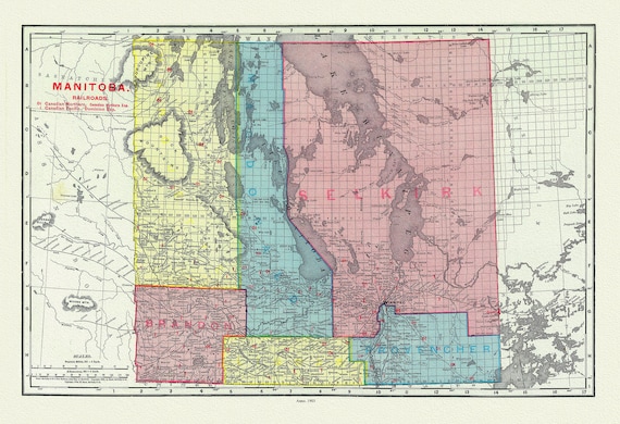 Rand McNally and Company, Manitobe ,1903 , map on durable cotton canvas, 50 x 70 cm, 20 x 25" approx.