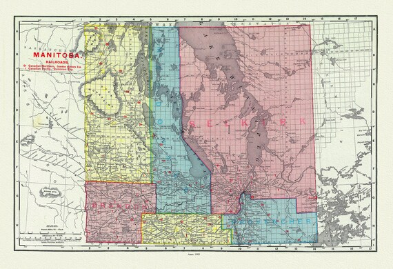 Rand McNally and Company, Manitobe ,1903 , map on durable cotton canvas, 50 x 70 cm, 20 x 25" approx.