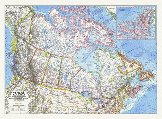 Canada, National Geographic, 1972, map on heavy cotton canvas, 50 x 70 cm, 21 x 25" approx.