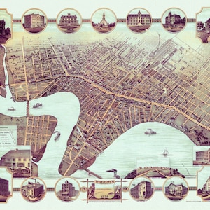 A Bird es view of Winnipeg, Manitoba, 1884, Karte auf schwerer Baumwollleinwand, ca. 22x27"