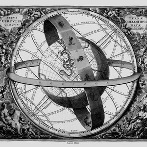 Cellarius, Harmoni Macrocosmica XI, 1660 Ver.III BW,  celestial map on durable cotton canvas, 50 x 70 cm or 20x25&quot; approx