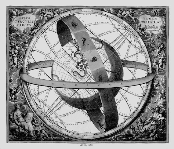 Cellarius, Harmoni Macrocosmica XI, 1660 Ver.III BW,  celestial map on durable cotton canvas, 50 x 70 cm or 20x25" approx