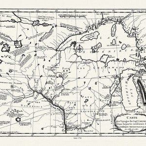 Carte des voyages du Cape. Carver, dans la partie intérieure de l'Amérique septentrionale en 1766, et 1767., 50 x 70 cm, 20 x 25" approx.