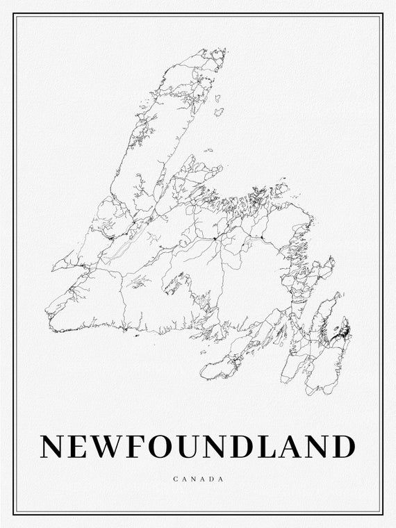 Newfoundland, A Modern Map on heavy cotton canvas, 45 x 65 cm, 18 x 24" approx.