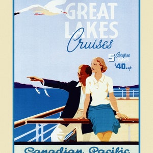Travel Poster, Canadian Pacific, Great Lakes Cruises, on heavy cotton canvas, 27x22" approx.