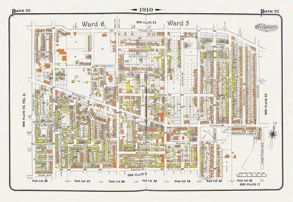 Plate 22, Toronto West, Parkdale & Brockton, 1910, map on heavy cotton canvas, 20 x 30" approx.