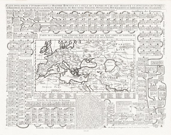 Henri Chatelain, Tome I. Carte de l'etendue de l'Empire Romain, 1718, map on heavy cotton canvas, 22x27" approx.