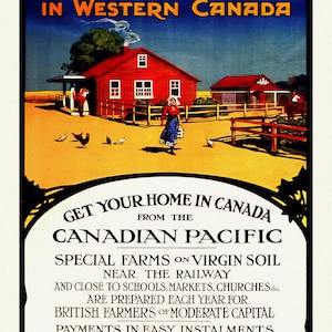 Ready Made Farms in Western Canada, travel poster reprinted on durable cotton canvas, 50 x 70 cm, 20 x 25&quot; approx.