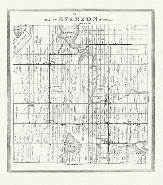 Muskoka-Haliburton, Ryerson Township, 1893, map on heavy cotton canvas, 20 x 25" approx.