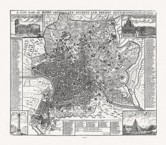 Senex ) John 1678-1740), A New Mapp of Rome Shewing Its Antient and Present Scituation, 1721