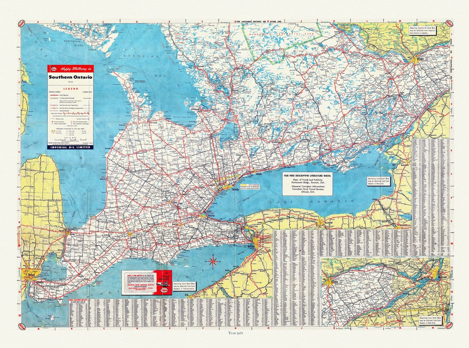 Road Map of Southern Ontario, 1955 , Map on Heavy Cotton Canvas, 22x27
