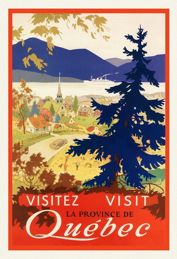 Visitez le Province de Quebec, 1952, travel poster on heavy cotton canvas, 45 x 65 cm, 18 x 24" approx.