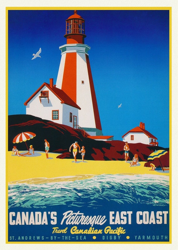 Canada's Picturesque East Coast, Travel Canadian Pacific, vintage print on canvas, 50 x 70 cm, 20 x 25" approx.