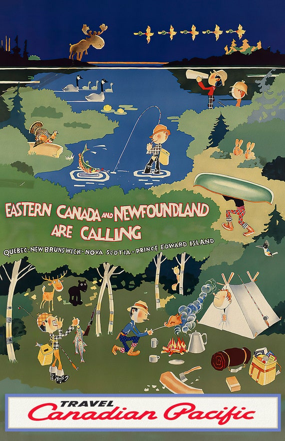 Eastern Canada is Calling, Travel Canadian Pacific, vintage print on canvas, 50 x 70 cm, 20 x 25" approx.