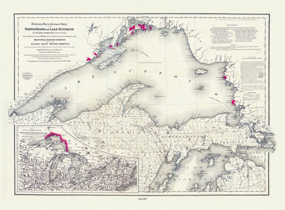 Colton, Preliminary map to a geological survey of the north shore of Lake Superior, Ontario, 1871 ,map on cotton canvas, 20 x 25" approx.