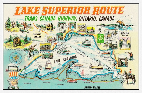 Lake Superior Route, Trans Canada Highway, Ontario, , map on heavy cotton canvas, 22x27" approx.