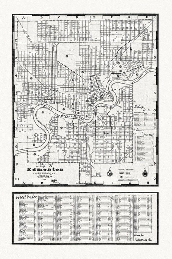 City of Edmonton, 1950, map on heavy cotton canvas, 20x27" approx.