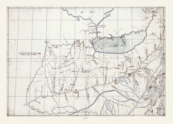 Patten, A trader's map of the Ohio country before 1753, map on heavy cotton canvas, 22x27" approx.