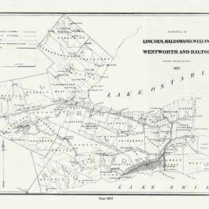 Comtés de Lincoln, Haldimand, Welland, Wentworth et Halton, 1852, carte en toile, 50 x 70 cm, 20 x 25" environ.