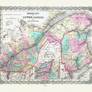 Lower Canada. 1857, map on durable cotton canvas, 50 x 70 cm, 20 x 25" approx.