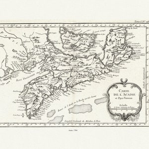 Bellin, Carte De L'Acadie et Pays Voisins, 1764 Ver. II , map on durable cotton canvas, 50 x 70 cm, 20 x 25" approx.