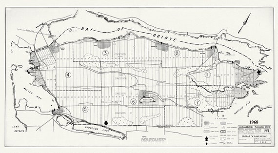Prince Edward County, Ameliasburgh planning area, 1968, map on heavy cotton canvas, 45 x 65 cm, 18 x 24" approx.