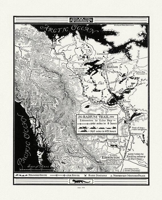 Harrison, The Radium Trail, 1934 , map on heavy cotton canvas, 22x27" approx.