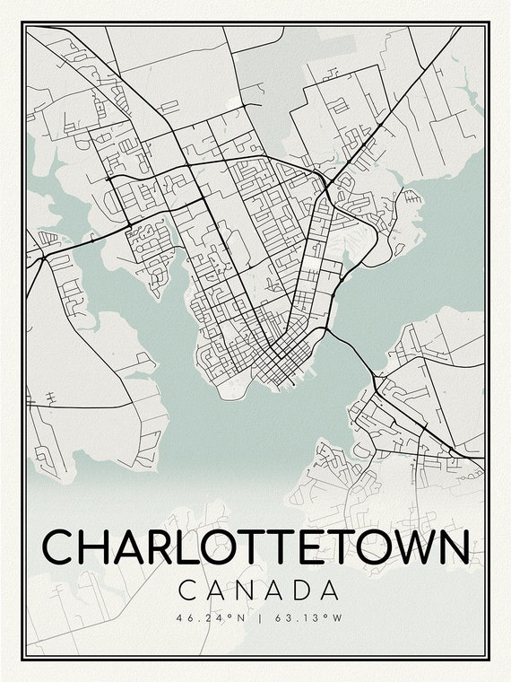 Charlottetown, Prince Edward Island, map on heavy cotton canvas, 45 x 65 cm, 18 x 24" approx.