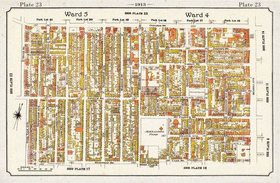 Plate 23, Toronto West Parkdale, Brockton, Little Italy, 1913, map on heavy cotton canvas, 20 x 30" approx.