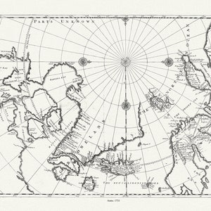 Carte du nord est & du nord west du Pole, 1735, Bernard auth., map on heavy cotton canvas, 50 x 70 cm, 20 x 25" approx.
