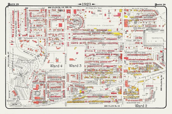 Plate 38, Toronto Uptown, Rosedale, Cottingham, Forest Hill South, 1923, Map on heavy cotton canvas, 18x27in. approx.