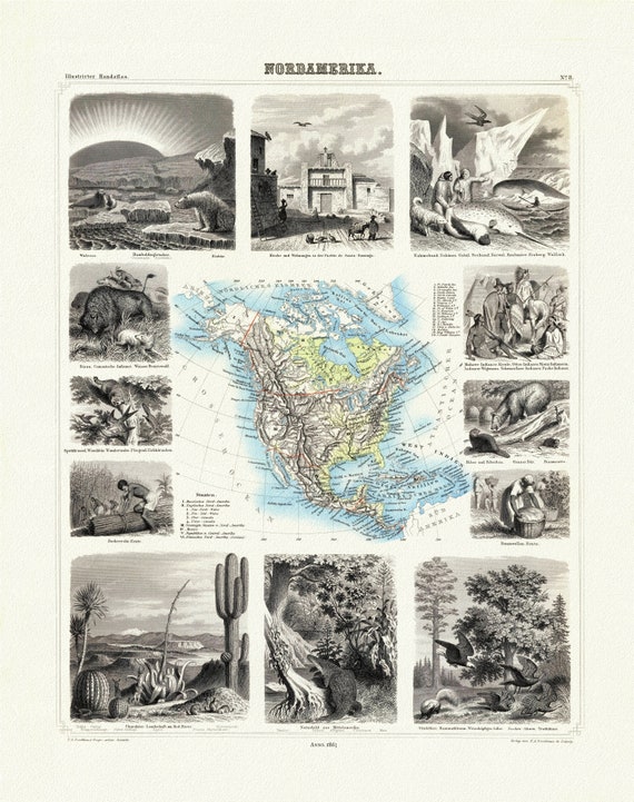 Brockhaus, Nordamerica, 1863, map on heavy cotton canvas, 20 x 25" approx