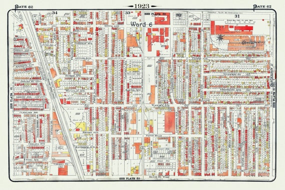 Plate 62, Toronto West, Junction East, Wallace & Symington, North of Bloor Street, 1923, Map on heavy cotton canvas, 18x27in. approx.