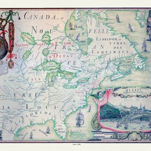 Franquelin-Carte de l'Amerique Septentrionnale, hydrographe du roy, à Québec en Canada, 1688, map on heavy cotton canvas, 20 x 25" approx.