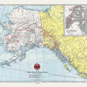Mapa de White Pass & Yukon Route y conexiones, 1915, mapa en lona de algodón duradero, 50 x 70 cm, 20 x 25" aprox.