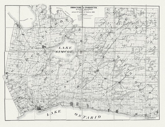 Toronto: Diocese of Toronto, 1883  , map on heavy cotton canvas, 22x27" approx.