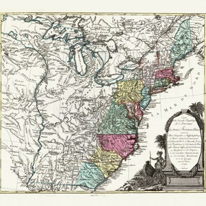 Lotter、Carte de la nouvelle république de lʾAmérique ou les treize、1778 年、厚手の綿キャンバスに地図、約 22x27 インチ。