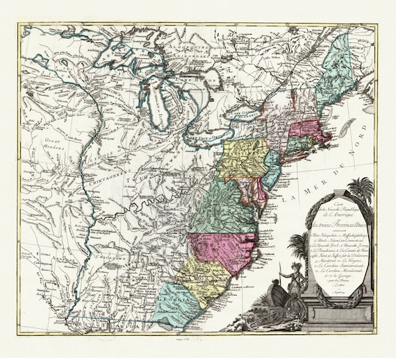Lotter, Carte de la nouvelle république de lʾAmérique ou les treize Provinces Unies, 1778 , map on heavy cotton canvas, 22x27" approx.