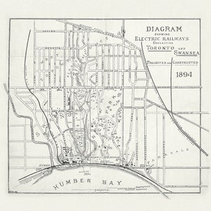 Toronto: Diagramm, das elektrische Eisenbahnen zeigt, die Toronto und Swansea verbinden, 1894, Karte auf Leinwand, 20 x 25" ca.