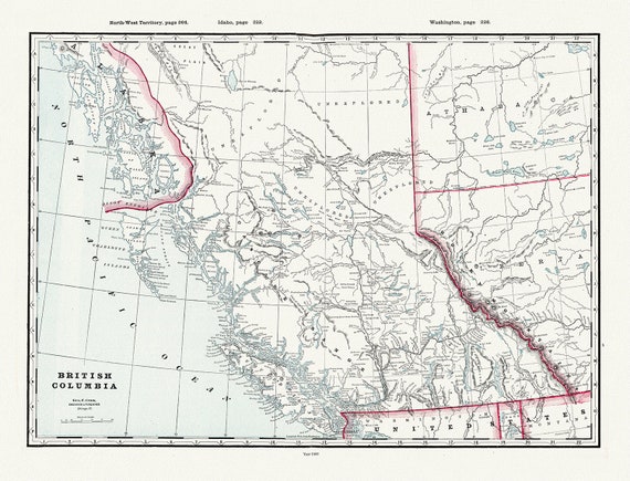 British Columbia, Cram auth., 1889, map on heavy cotton canvas, 45 x 65 cm, 18 x 24" approx.