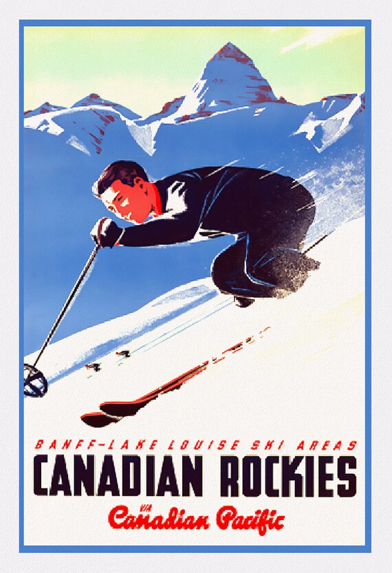 Canadian Pacific, Banff-Lake Louise Ski Areas , vintage poster on heavy cotton canvas, 45 x 65 cm, 18 x 24" approx.