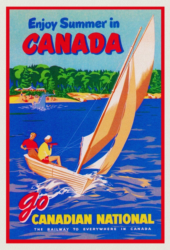 Enjoy Summer in Canada, Canadian National Railway , travel poster on heavy cotton canvas, 20x25" approx.