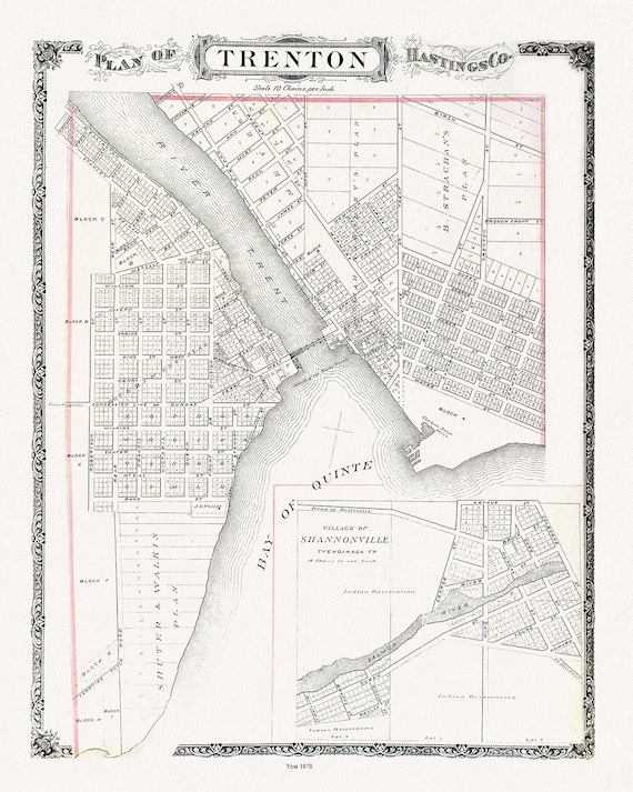 Map of Trenton, 1878, map on heavy cotton canvas, 45 x 65 cm, 18 x 24" approx.