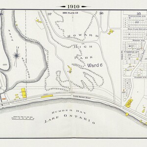 Placa 55, Toronto West, High Park South, 1910, mapa em tela de algodão grosso, 20 x 30" aprox.