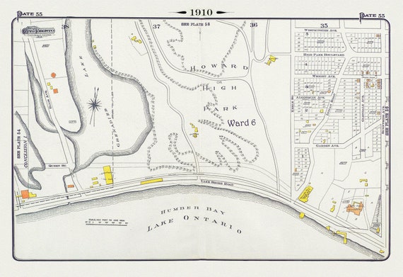 Plate 55, Toronto West, High Park South, 1910, map on heavy cotton canvas, 20 x 30" approx.