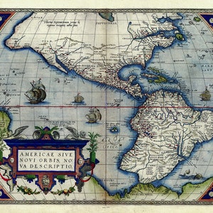Abraham Ortelius, Theatrum Orbis Terrarum-Americae sive novi orbis, nova descriptio, Anno. 1570 Ver. III ,Karte auf Baumwoll-Leinwand, 22x27in